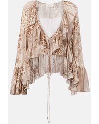 Blumarine - Ruffled Leopard-Print Chiffon Top - Lyst