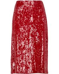 Dries Van Noten Sequined Midi Skirt - Red