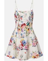 CAMILLA - Embellished Floral Linen And Silk Minidress - Lyst