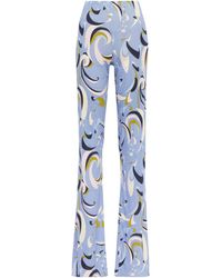 Emilio Pucci Printed Jersey Flared Pants - Blue
