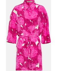 Valentino - Belted Floral Silk Shirt Dress - Lyst