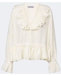 Ganni - Lace-Trimmed Ruffled Blouse - Lyst