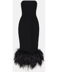 Rasario - Feather-trimmed Strapless Crepe Midi Dress - Lyst