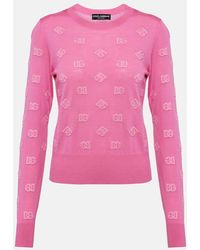 Dolce & Gabbana - Jacquardpullover Aus Wolle Und Seide Mit Farblich Abgestimmtem Dg-Logo - Lyst