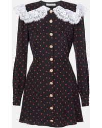 Alessandra Rich - Polka-Dot Lace-Trimmed Silk Minidress - Lyst