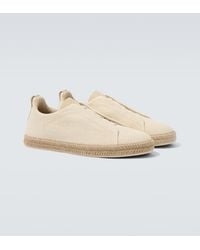 ZEGNA - Triple Stitch Canvas Slip-On Sneakers - Lyst