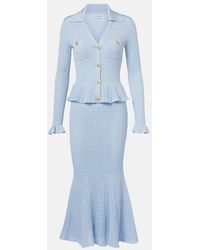 Self-Portrait - Pointelle Peplum Midi Dress - Lyst