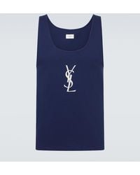Saint Laurent - Cassandre Embroidered Cotton Tank Top - Lyst