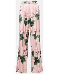 Dolce & Gabbana - Pink Rose Print Stretch Silk Pajama Pants - Lyst