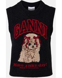 Ganni - Printed Wool-Blend Vest - Lyst