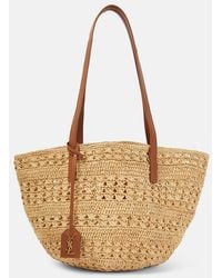 Saint Laurent - Bolso Cesta Panier Small De Rafia Con Piel - Lyst