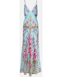 Camilla - Embellished Floral Silk Satin Slip Dress - Lyst
