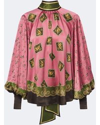 ALÉMAIS - Lacey Floral Tie-Neck Silk Satin Blouse - Lyst