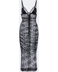 Dolce & Gabbana - Ruched Sheer Lace Midi Dress - Lyst