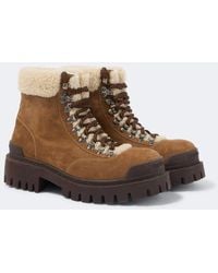 Balenciaga - Shearling-Lined Suede Lace-Up Boots - Lyst