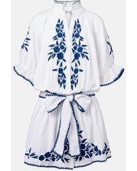 Juliet Dunn - Embroidered Cotton And Linen Minidress - Lyst