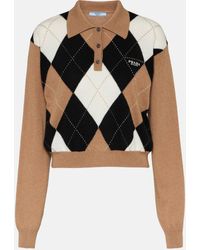Prada - Argyle Cashmere Polo Sweater - Lyst