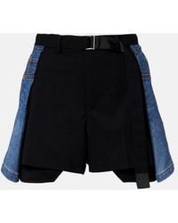 Sacai - Paneled Denim Shorts - Lyst