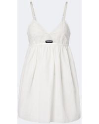 Miu Miu - Embroidered Cotton And Linen-Blend Minidress - Lyst