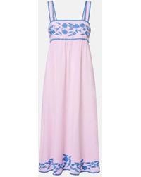 Juliet Dunn - Besticktes Midikleid Aus Baumwolle Und Leinen - Lyst