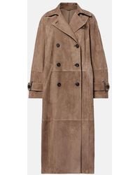 Brunello Cucinelli - Double-Breasted Paneled Suede Coat - Lyst