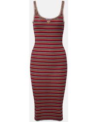 Prada - Logo Ribbed-Knit Cotton Midi Dress - Lyst