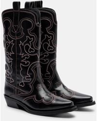 Ganni - Mid Shaft Embroidered Cowboy Boots - Lyst