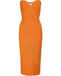 Galvan London Thalia Ribbed-knit Midi Dress - Orange