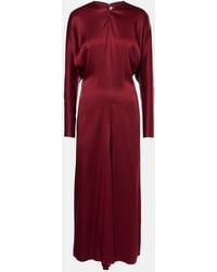 Victoria Beckham - Draped Crepe Satin Midi Dress - Lyst