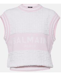 Balmain - Monogram Wool And Cotton-Blend Knitted Top - Lyst