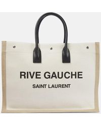 Saint Laurent - Rive Gauche Kleine Tote Aus Canvas Mit Print Und Lederbesätzen - Lyst