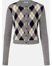 Prada - Argyle Cashmere Cardigan - Lyst