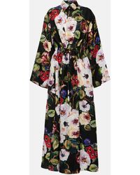 Dolce & Gabbana - Floral Silk Satin Shirt Dress - Lyst