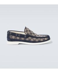 Gucci - GG Leather-trimmed Canvas Boat Shoes - Lyst