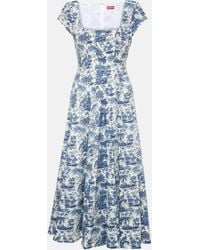 STAUD - Wells Floral Cotton Midi Dress - Lyst