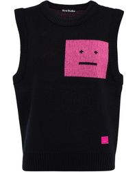 Acne Studios Face Jacquard Wool Jumper Vest - Black