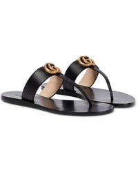Gucci Marmont Leather Thong Sandal - Black