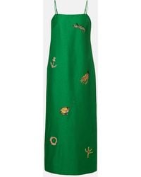ALÉMAIS - Embellished Printed Linen-Blend Maxi Dress - Lyst
