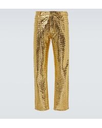 Bottega Veneta - Intrecciato Metallic Leather Straight Pants - Lyst