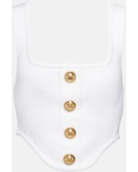 Balmain - Buttoned Ribbed-Knit Corset Top - Lyst
