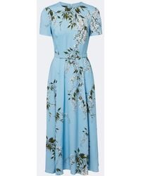 Monique Lhuillier - Floral Belted Midi Dress - Lyst