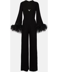 Valentino - Feather-trimmed V-neck Silk Jumpsuit - Lyst