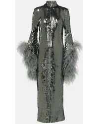 ‎Taller Marmo - Del Rio Feather-trimmed Sequined Midi Dress - Lyst