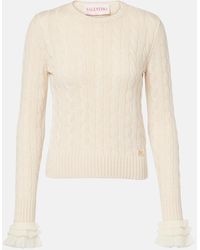 Valentino - Cable-Knit Ruffled Cashmere Sweater - Lyst