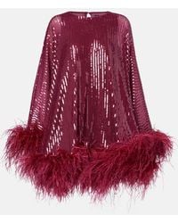 ‎Taller Marmo - Vegas Sequined Feather-Trimmed Chiffon Kaftan - Lyst