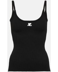 Courreges - Top in maglia a coste con logo - Lyst