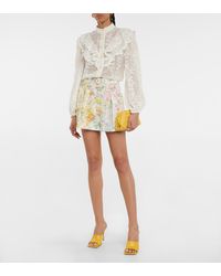 Zimmermann Floral Cotton And Silk Blouse - White