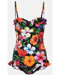 Dolce & Gabbana - Floral Ruffled Swimsuit - Lyst