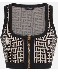 Balmain - Top corto de lana técnica con monograma de - Lyst