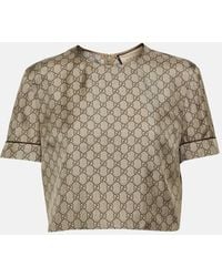 Gucci - GG Printed Silk Twill Crop Top - Lyst